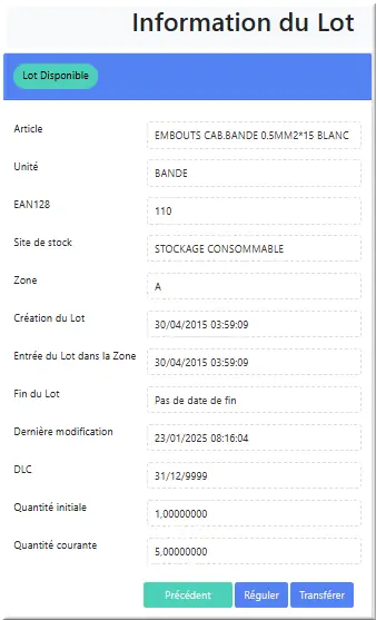 Stock Information du Lot